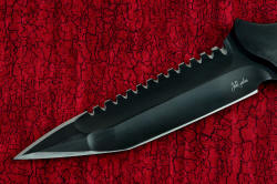 "Ari B'Lilah" professional counterterrorism knife, obverse side blade detail. knife has tremendously sharp single bevel cutting edge in high chromium molybdenum high carbon alloy