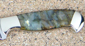 Labradorite gemstone custom knife handle on full tang knife by Jay Fisher